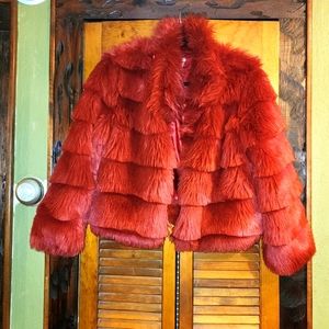 Lush Cropped Red Faux fur jacket